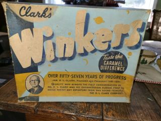 Antique 5 Cent,  1940s Clarks Winkers Candy Box.