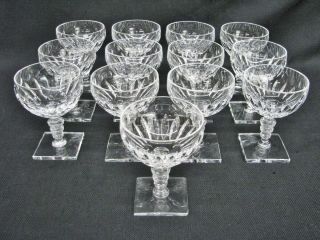 Rare Vtg.  Set Of 13 Hawkes St.  George Hand Cut Square Base Champagne/sherberts
