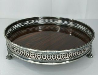 Sheffield Silver Plate Formica Wood Grain Serving Tray Claw Feet Vintage