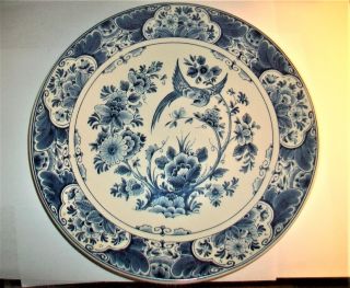Rare Antique 9 1/2 " Delftsblauw Plate Floral Design W/ Phoenix / Marked Down