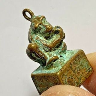 Rare Ancient Chinese Bronze Seal Stamp With Monkey On Top Dynasty Tiger 26mm