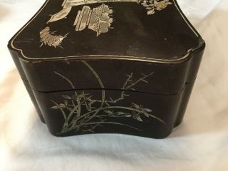 Vintage Antique Lacquered Oriental Japanese Chinese Box.  Black Carved Painted 2