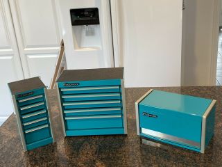 Snap On Tools Turquoise Mini Top Bottom And Side Tool Box’s Rare Color Stunning