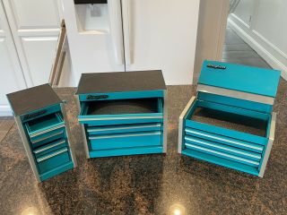 Snap On Tools Turquoise Mini Top Bottom And Side Tool Box’s Rare Color Stunning 4