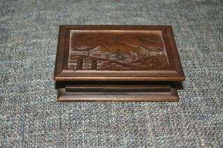 Small Vintage Black Forest Carved Wooden Stamp Box