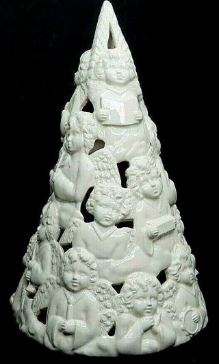 Rare Vintage Mcm Angelic Orchestra Choir White Ceramic Christmas Tree 19 Cherubs