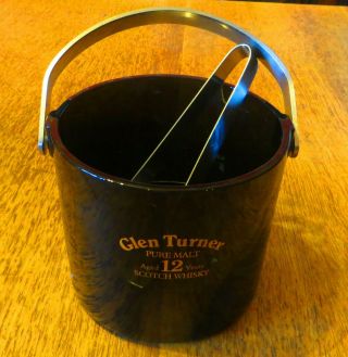 Rare Vintage Glen Turner Scotch Whisky Advertising Ceramic Ice Bucket & Tongs