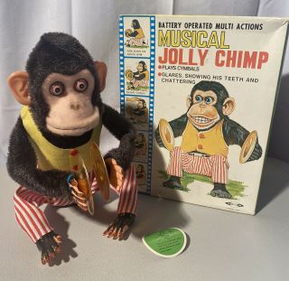 Rare Vintage Daishin Japan Musical Jolly Chimp Monkey Nm