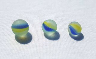 Nova Scotia Beach Tiny Sea Marbles - Rare Blue & Yellow - Set Of 3
