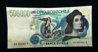 1997 Italy Rare Banknote 500000 Raffaello Aunc Consecutive
