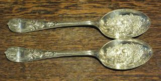 2 X Vintage Silver Plate Cutlery Serving Berry Spoons Ornate Fruit Berries