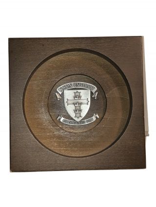 Boston University Coaster Plaque Vintage Rare Wood Metal Learning - Virtue Piety
