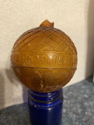 Rare Bogardus Glass Target Ball - Amber,  Patd Apr 10 1877 5
