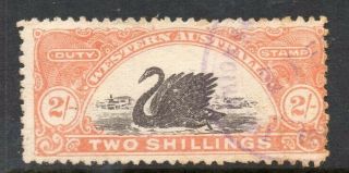 Western Australia.  Revenue 1911 R98 Longswan Orange - Brown 2/ - Shilling Rare