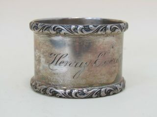 Vintage Ornate Sterling Silver Scroll Repousse Napkin Ring Monogrammed