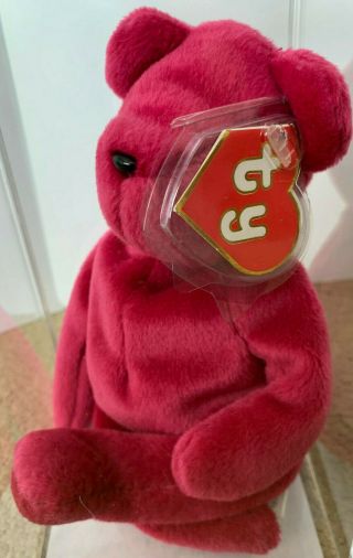 Rare Authenticated Ty 2nd Gen Old Face Magenta Teddy Beanie Baby