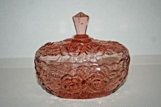 Antique Pink Depression Glass Rose Pattern Lidded Candy Dish - As - Is Chipped
