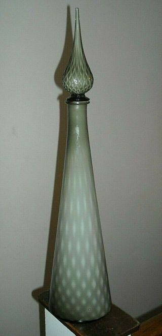 Rare Vintage Mcm Empoli Purple Quilted Genie Bottle Cased Glass Looks Grey -