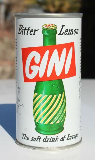 Rare 10 Gini Bitter Lemon Straight Sided Steel Soda Can Made In Canada - Cans