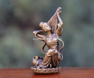 8 Cm China Pure Copper Bronze Pipa Fairy Kwan - Yin Guan Yin Goddess Buddha Statue