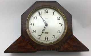 Vintage Oak Smith Electric Mantel Clock 1930’s With Walnut Burr Veneer.