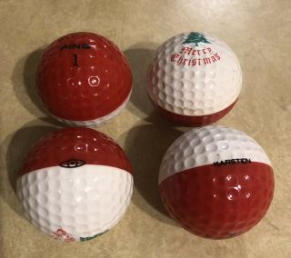 Rare & Vintage Ping Karsten Eye Red & White Merry Christmas Golf Balls (4)
