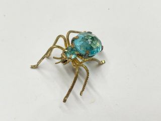 Antique Victorian Blue Topaz Glass Bug Insect Ant Beetle Ladies Pin Brooch