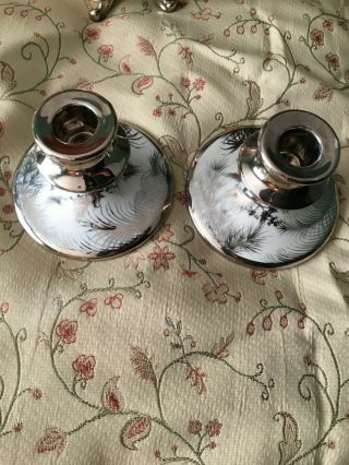 RARE Olive Commons Miami Florida Platinum Palm - Ware Signed Candle Stick Holders 2