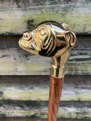 3 Piece Walking Stick Antique Style Brass Dog Knob Handle 36 Inch " Unique Stick