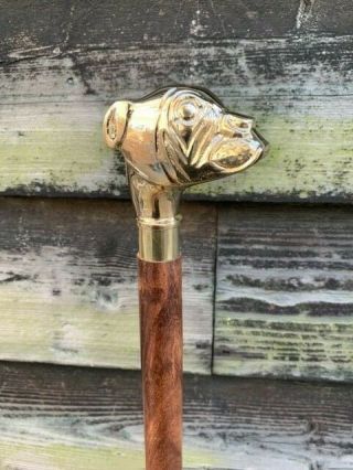 3 Piece Walking Stick Antique Style Brass Dog Knob Handle 36 inch 