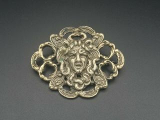 Rare Antique Vintage Art Nouveau Brass Gold Tone Medusa Snake Head Brooch