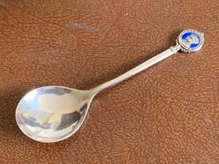 George Vi Solid Silver & Enamel Jam / Preserve Spoon Hm B.  Ham 1936