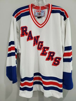 Rare Vintage 90s Ccm Nhl York Rangers White Hockey Jersey Mens M Sewn