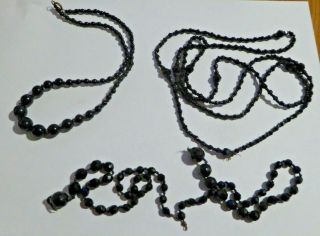 2 X Antique Jet Beaded Necklaces And Loose Beads