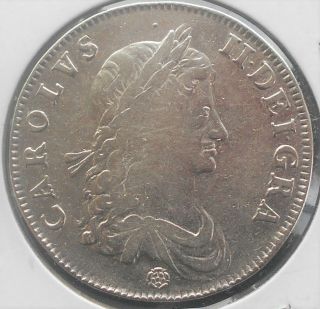 Rare.  925 Silver 1662 Great Britain Crown Km 417.  1 Charles Ii Grade Bwl