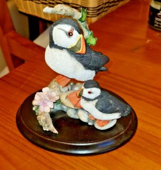 Country Artists Puffin,  Puffling & Moss Campion Hand Painted 02535 Table Statue 2