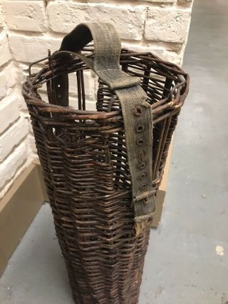 RARE Antique Vtg German WWII WWI Military Artillery Wicker Shell Carrier Basket 2