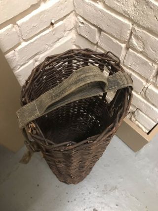 RARE Antique Vtg German WWII WWI Military Artillery Wicker Shell Carrier Basket 4