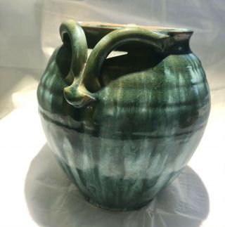 Rare A.  R.  Cole Double Handle Apothecary Vase Crystal Green Glaze Nc Folk Art