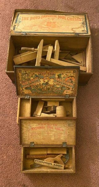 Rare Early 1900 Antique " The Boys Favorite Tool Chests " Toy Tool Box