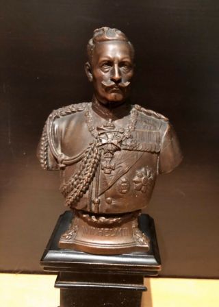 Antique Signed Os.  Wegener? Bronze Bust Sculpture 1914 Kaiser Wilhelm Ii Rare
