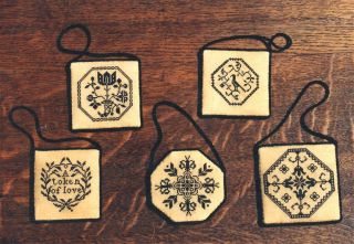 Handwork Sampler Ornaments 8 5 Cross Stitch Charts Christmas / Quaker Rare