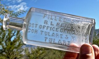 Ca 1888 Tulare California (nr Sequoia) Rare " Post Office Drug Store " Reid Bottle