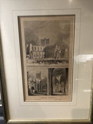 Vintage Antique Framed Print Of Chester Cathedral.