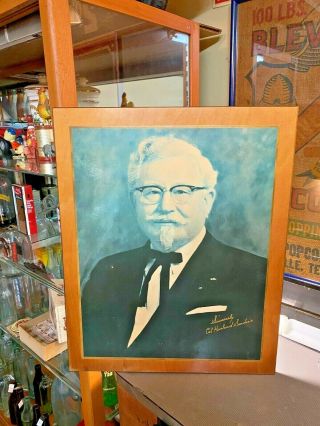 L3) Vintage Colonel Sanders Kentucky Fried Chicken Kfc Wooden Photo Sign Rare