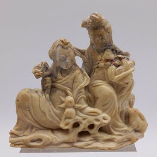 Antique Chinese Carved Soapstone Chinese Court Ladies Statuette,  Figures