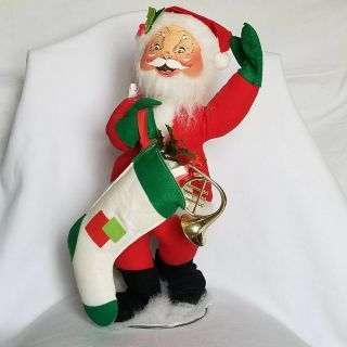 Rare Annalee Mobilitee Doll 18 " Santa Claus,  Gift Stocking,  French Horn,  1967 - 1982
