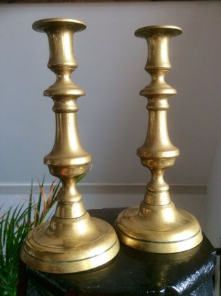 Antique Victorian Pair Brass Candlesticks,  Large Ejector Candle Holder,  Church,  Old