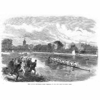 Oxford University Boat Crew Training On The Isis - Antique Print 1866
