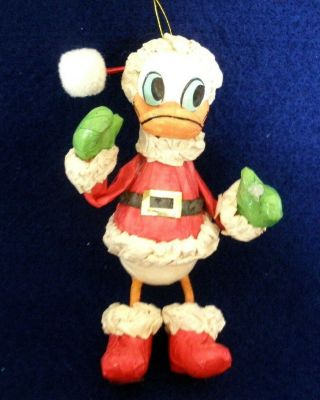 Vintage Disney Donald Duck In Santa Suit Paper Mache Ornament Rare Taiwan 4 "